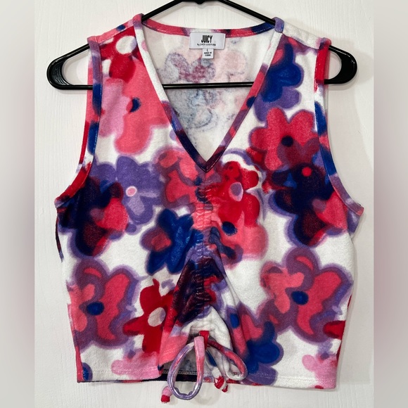Juicy Couture Floral Ruched Terry Cloth Crop Top - Picture 2 of 9